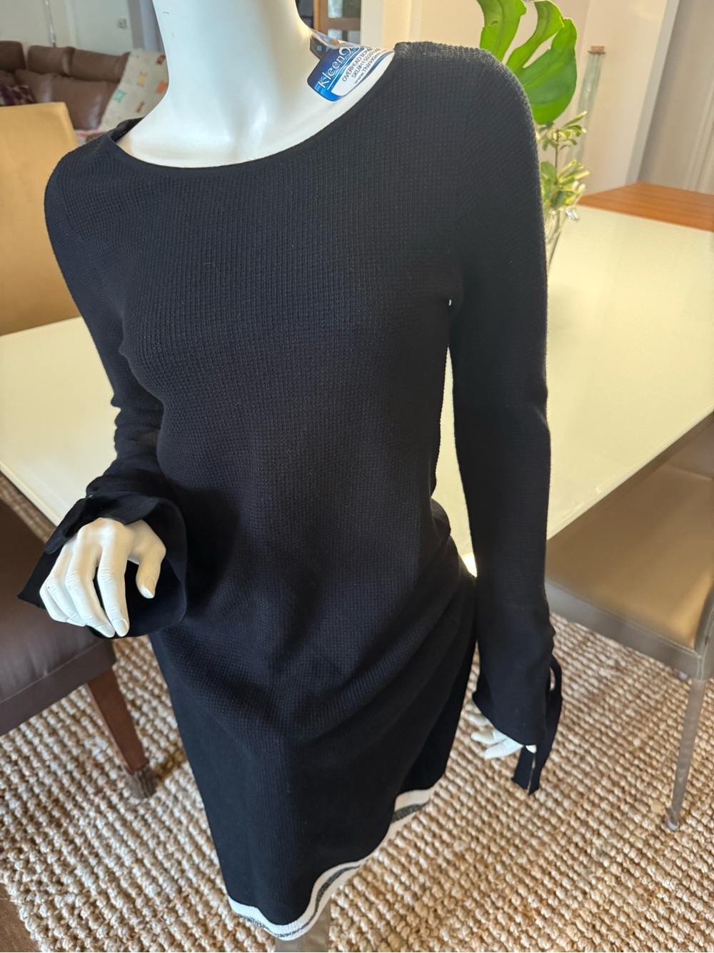 Dalia Black Long-Sleeve Knit Dress with Contrast Hem